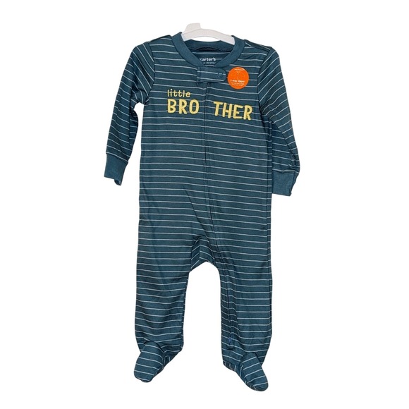 Carters Little Brother 9 Month Blue One-Piece Striped Zipper Cotton Sleeper NWT - Picture 1 of 6